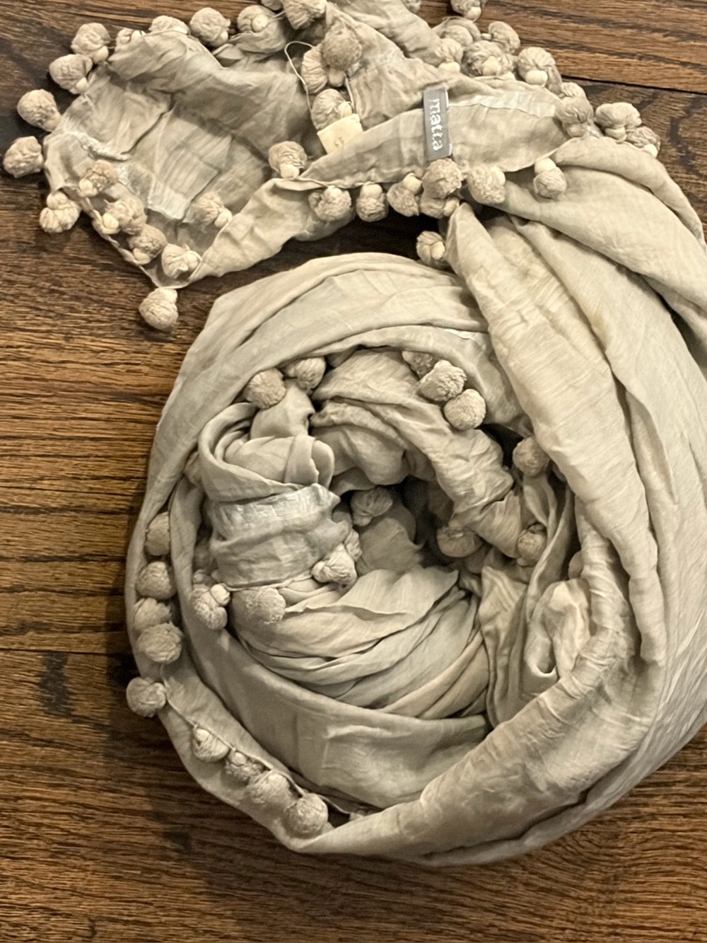 Matta Cream silk Pom-Pom Scarf Wrap or sarong Pareo